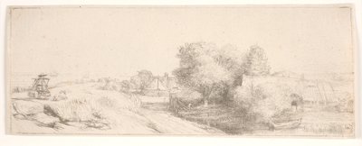 Odbitka kontrolna obrazu „Pejzaż z mleczarzem” autorstwa Rembrandt van Rijn