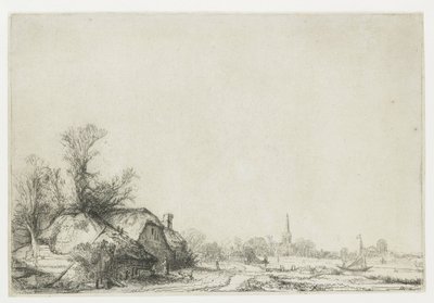 Domek nad kanałem z widokiem na Ouderkerk autorstwa Rembrandt van Rijn