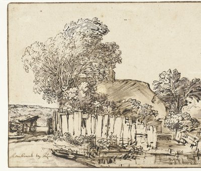 Domek z White Paling wśród drzew autorstwa Rembrandt van Rijn