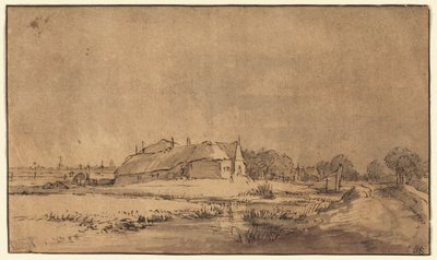 Domki i stodoła przy drodze autorstwa Rembrandt van Rijn