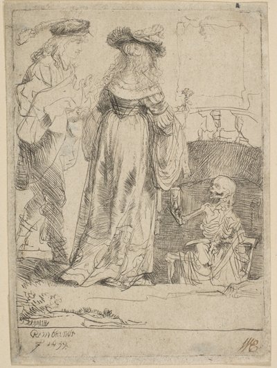 Śmierć ukazująca się małżeństwu z otwartego grobu, 1639. autorstwa Rembrandt van Rijn