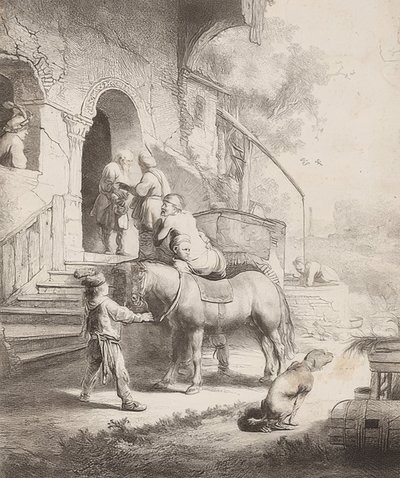 Dobry Samarytanin. 1633 autorstwa Rembrandt van Rijn