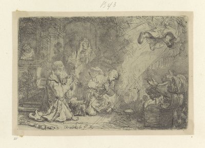 Angel opuszcza Tobiasza i jego rodzinę Recueil de quatre-vingt-cinq estampes originales (tytuł serii) autorstwa Rembrandt van Rijn