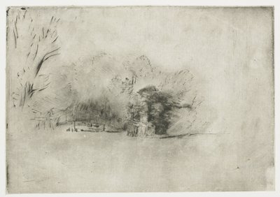 Dom wiejski wśród drzew Kępka drzew z widokiem autorstwa Rembrandt van Rijn