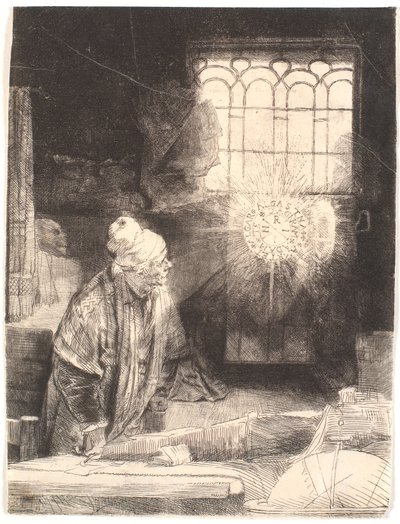 Faust w swoim gabinecie, oglądając magiczny dysk (dr Faustus) autorstwa Rembrandt van Rijn