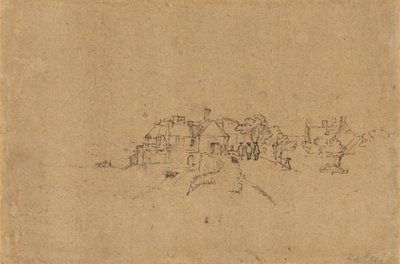 Figury na wejściu Anthoniesdijk do Houtewael [verso] autorstwa Rembrandt van Rijn