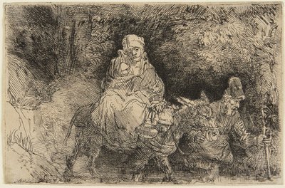 Ucieczka do Egiptu: Święta Rodzina przekracza strumień autorstwa Rembrandt van Rijn