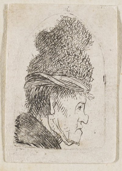 Groteskowy profil: mężczyzna w czapce z daszkiem autorstwa Rembrandt van Rijn