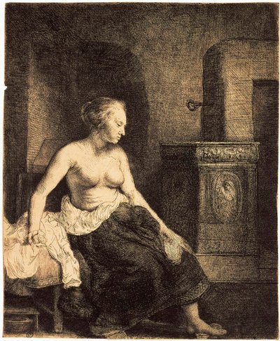 Półnaga kobieta przy piecu, 1658. autorstwa Rembrandt van Rijn