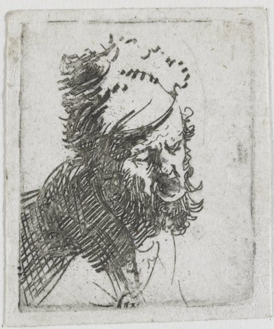 Głowa mężczyzny w futrzanej czapce, krzycząca autorstwa Rembrandt van Rijn