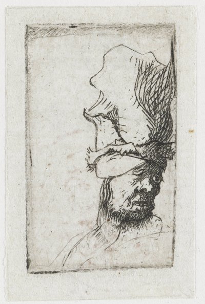 Głowa mężczyzny w czapce z daszkiem autorstwa Rembrandt van Rijn