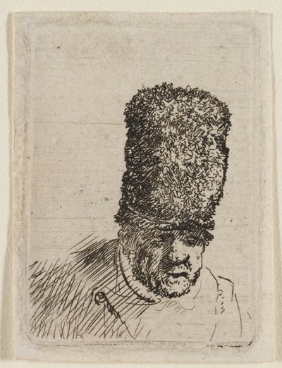 Głowa starego mężczyzny w wysokiej futrzanej czapce: popiersie autorstwa Rembrandt van Rijn