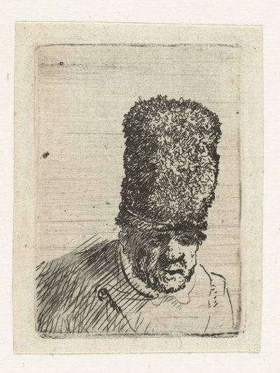 Głowa starego mężczyzny w wysokiej futrzanej czapce autorstwa Rembrandt van Rijn