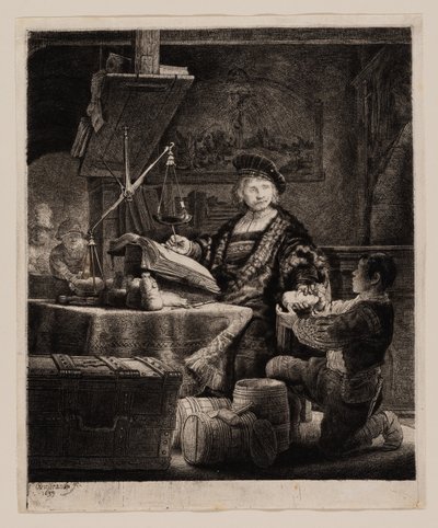 Jan Uytenbogaert, „Waga złota” autorstwa Rembrandt van Rijn