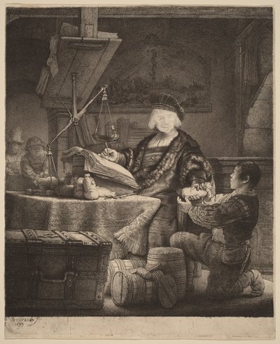Jan Uytenbogaert, „The Goldweigher” autorstwa Rembrandt van Rijn