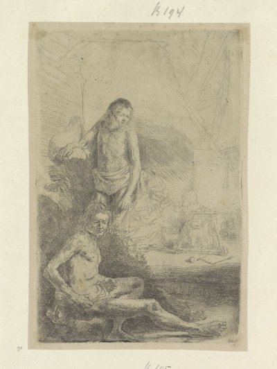 Młody mężczyzna, siedzący i stojący Recueil de quatre-vingt-cinq estampes originales (tytuł serii) autorstwa Rembrandt van Rijn
