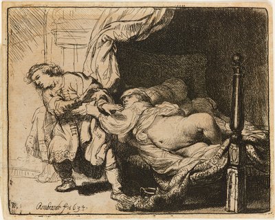 Żona Józefa i Potyfara [Gen. 39:7-12], 1634. autorstwa Rembrandt van Rijn