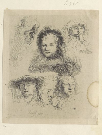 Kopstudies van Saskia en anderen Kolekcja osiemdziesięciu pięciu oryginalnych grafik (tytuł serii) autorstwa Rembrandt van Rijn