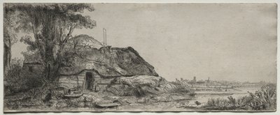 Krajobraz z chatą i dużym drzewem, 1641. autorstwa Rembrandt van Rijn