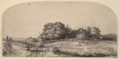 Pejzaż ze stodołą na siano i stadem owiec autorstwa Rembrandt van Rijn