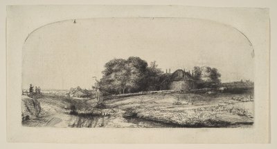 Krajobraz ze stodołą na siano i stadem owiec, 1652. autorstwa Rembrandt van Rijn