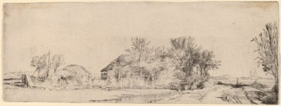Krajobraz z drogą obok kanału autorstwa Rembrandt van Rijn