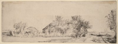 Krajobraz z drogą biegnącą wzdłuż kanału autorstwa Rembrandt van Rijn
