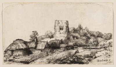Krajobraz z kwadratową wieżą autorstwa Rembrandt van Rijn