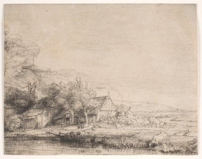 Krajobraz z krową pijąca wodę autorstwa Rembrandt van Rijn