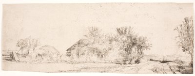 Krajobraz z drogą biegnącą wzdłuż kanału autorstwa Rembrandt van Rijn