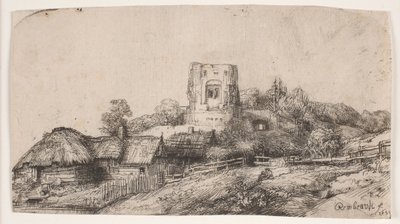 Krajobraz z kwadratową wieżą autorstwa Rembrandt van Rijn