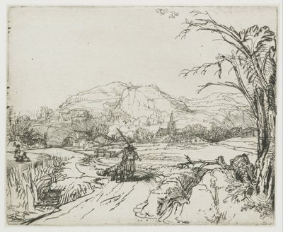 Krajobraz ze sportowcem i psami autorstwa Rembrandt van Rijn