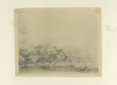 Landschap spotkał drinkende koe Kolekcja osiemdziesięciu pięciu oryginalnych grafik (tytuł serii) autorstwa Rembrandt van Rijn