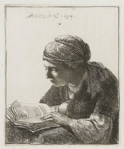 Czytelnik. 1634 autorstwa Rembrandt van Rijn