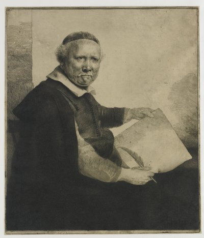 Lieven Willemsz. van Coppenol, mistrz kaligrafii: większa rycina autorstwa Rembrandt van Rijn