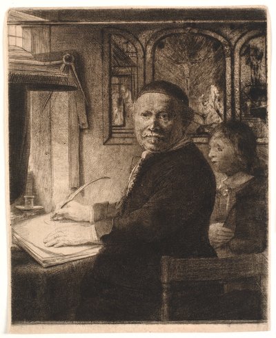 Lieven Willemsz van Coppenol, mistrz pisania: mniejszy talerz autorstwa Rembrandt van Rijn