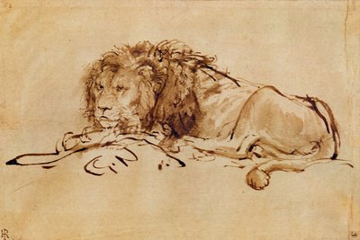 Lew odpoczynek (pióro i atrament na papierze) autorstwa Rembrandt van Rijn