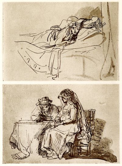 Leżąca kobieta, rozmowa autorstwa Rembrandt van Rijn