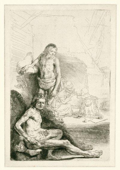 Męski akt, siedzący i stojący autorstwa Rembrandt van Rijn