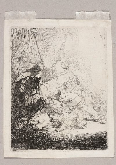 Małe polowanie na lwy (z dwoma lwami) autorstwa Rembrandt van Rijn