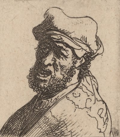 Człowiek wołający, trzy czwarte na lewo, c. 16301631. autorstwa Rembrandt van Rijn