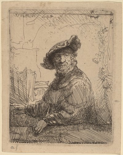 Mężczyzna w altanie autorstwa Rembrandt van Rijn