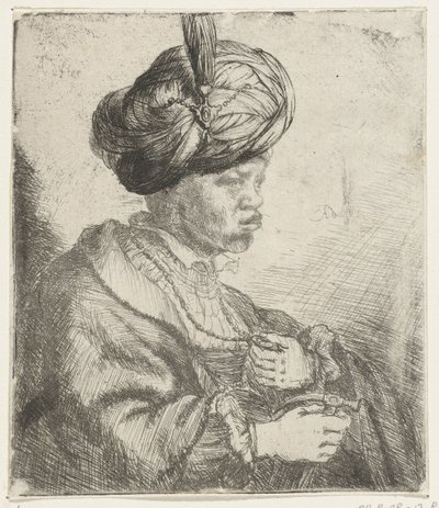 Mężczyzna w turbanie, ok. 1660-70 autorstwa Rembrandt van Rijn