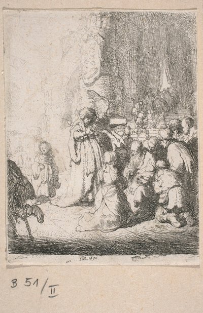 Ofiarowanie w świątyni z aniołem (mała płyta) autorstwa Rembrandt van Rijn