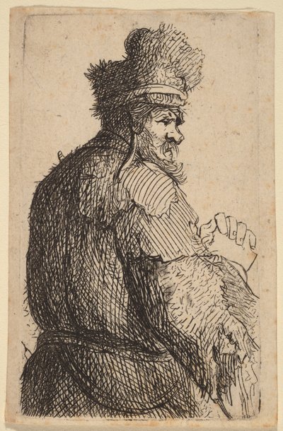 Starszy mężczyzna widziany od tyłu, profil w prawo autorstwa Rembrandt van Rijn