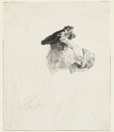 Starszy mężczyzna zasłaniający dłonią oczy autorstwa Rembrandt van Rijn