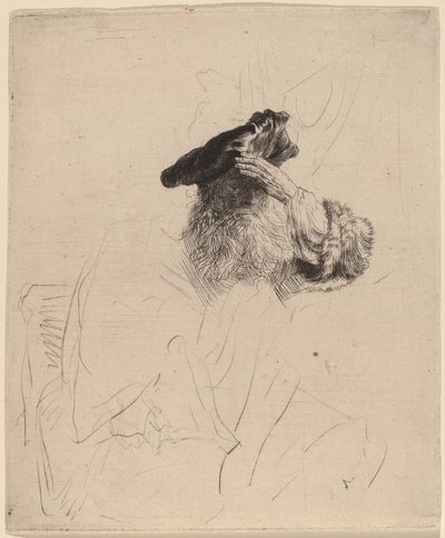 Stary człowiek osłaniający oczy dłonią autorstwa Rembrandt van Rijn