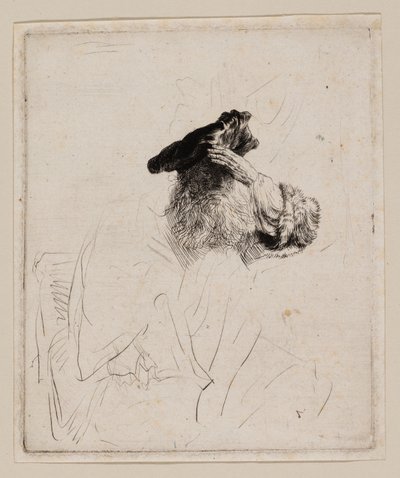 Stary człowiek osłaniający oczy dłonią autorstwa Rembrandt van Rijn