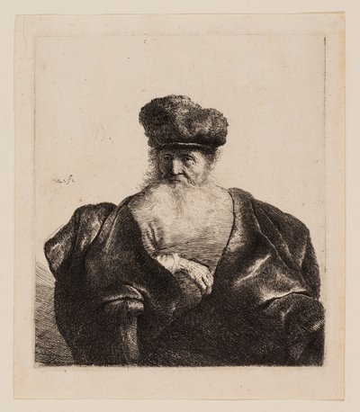 Starzec z brodą, futrzaną czapką i aksamitnym płaszczem autorstwa Rembrandt van Rijn