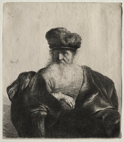 Starzec z brodą, futrzaną czapką i aksamitnym płaszczem autorstwa Rembrandt van Rijn